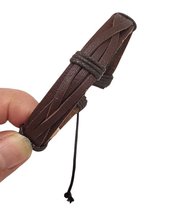 Bransoletka męska rzemyk brązowa 3  elementy