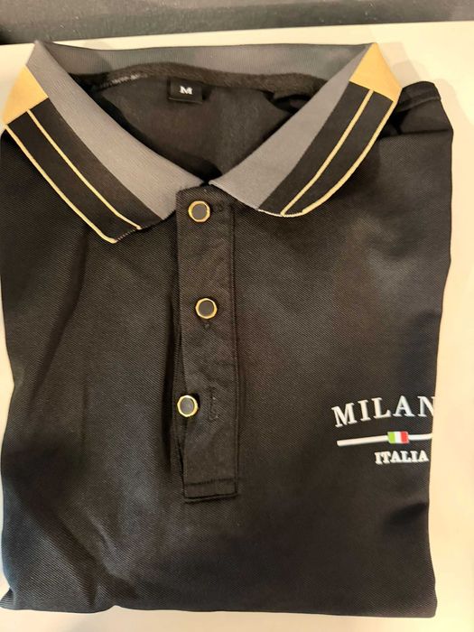 Pólo Masculino Milano Itália - Preto com Detalhes Dourados - Tam. M