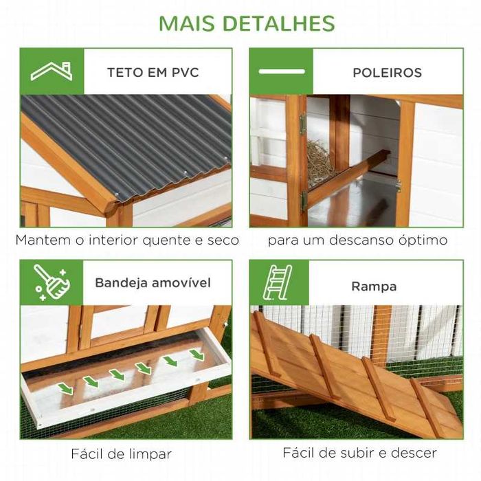 Galinheiro de Madeira para 2-4 Galinhas - 181x79,5x117,5cm