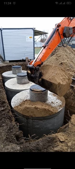 Послуги екскаватора, Бетонні кольца, Каналізації під ключ.