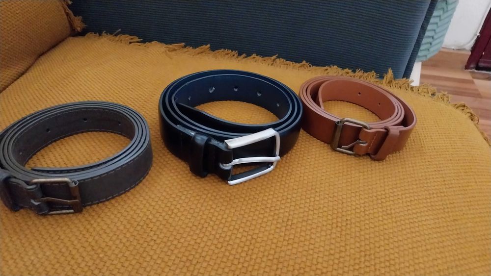 3 cintos novos preto cinza castanho mel