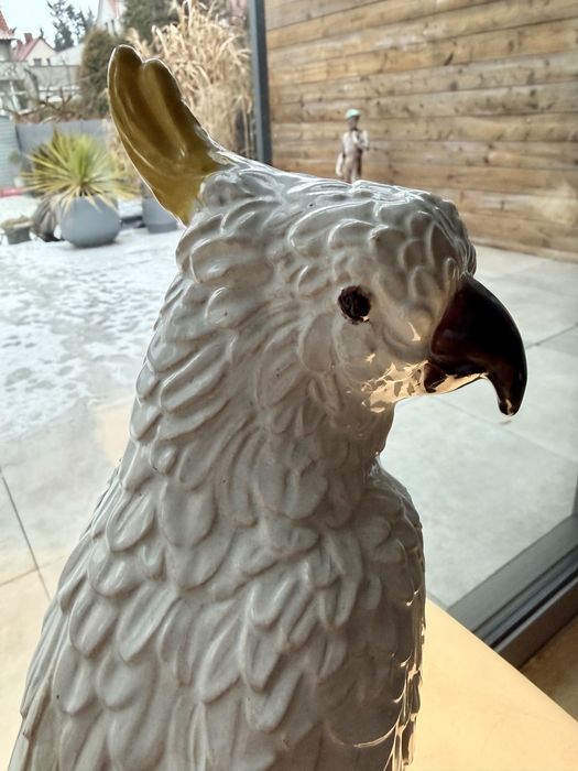 Muzealna Figura Papuga 46cm Eichwald Majolica XIXw Unikat stan idealny