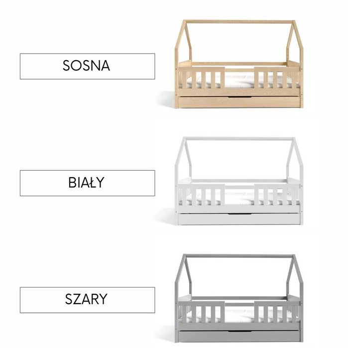 Łóżko domek DYZIO z drewna sosnowego! 160x80 cm, materac w zestawie!