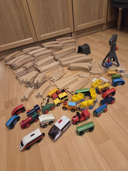 Mega zestaw drewniane tory pociągi