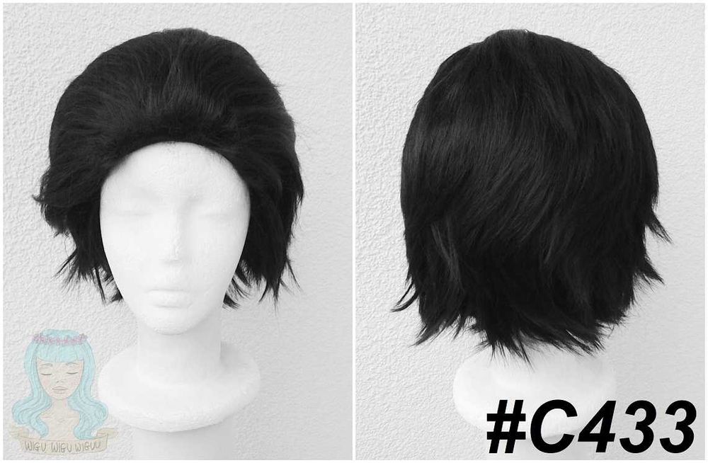 Czarna krótka peruka bez grzywki męska cosplay wig czarny