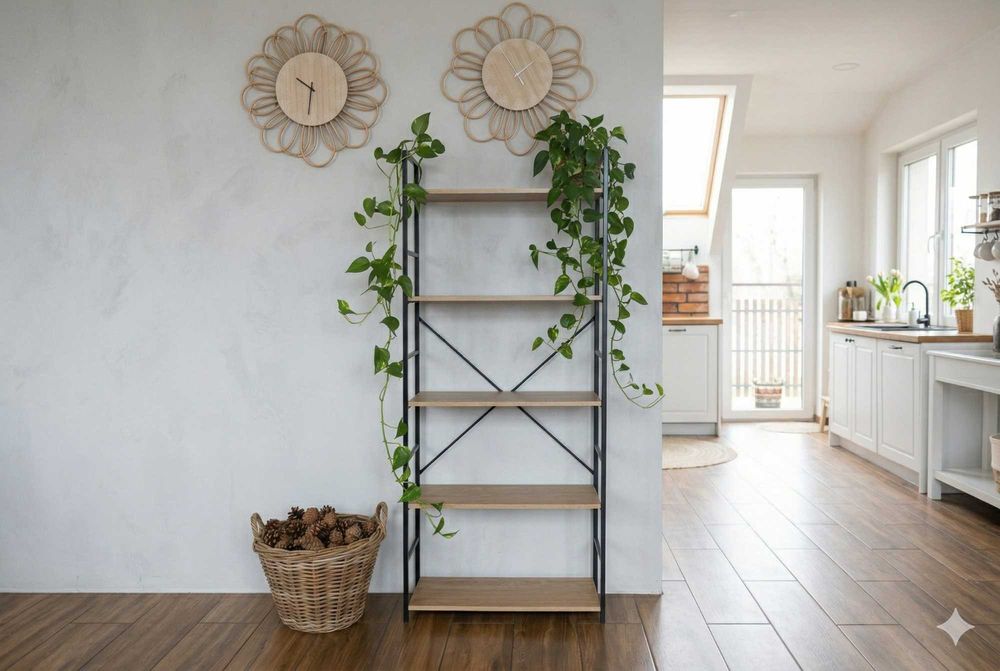 Regał na Książki 5 Półek 146x60x30cm | Półki Meble Półka Loft Metal Salon | Szafka Industrialna Dąb Czarny Stojąca Biuro Nowoczesna Nowy FV23%