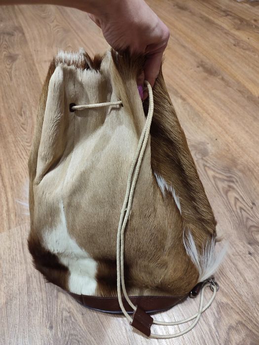 Кожаный рюкзак с меховыми вставками, этно-рюкзак рюкзак-мешок