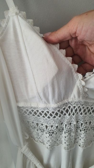 Kombinezon letni – sukienka/spodenki – ażurowy, wiązany z tyłu