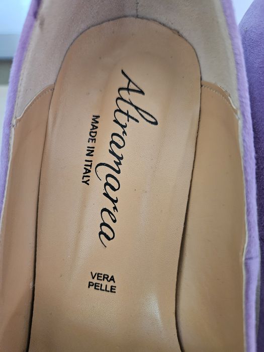 Liliowe fioletowe lawendowe czółenka buty Altramarea skórzane