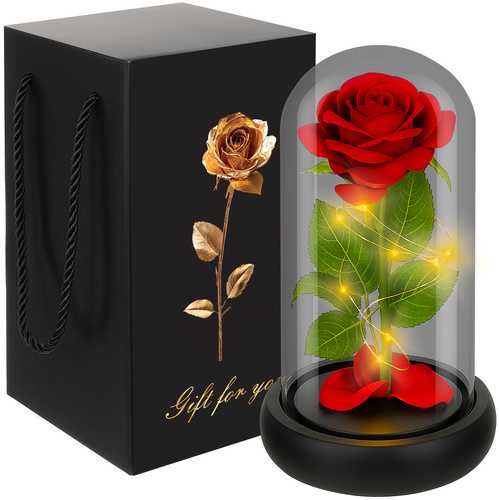 Świecąca róża w szkle - led nowa