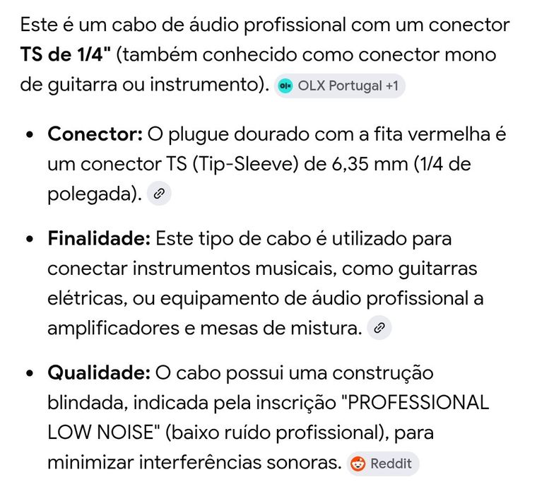 Cabos áudio profissional low noise instrument cable