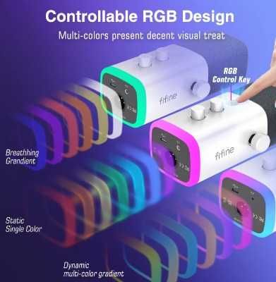 Microfone Dinâmico Branco FIFINE para PS4/PS5/PC Podcast e Streaming