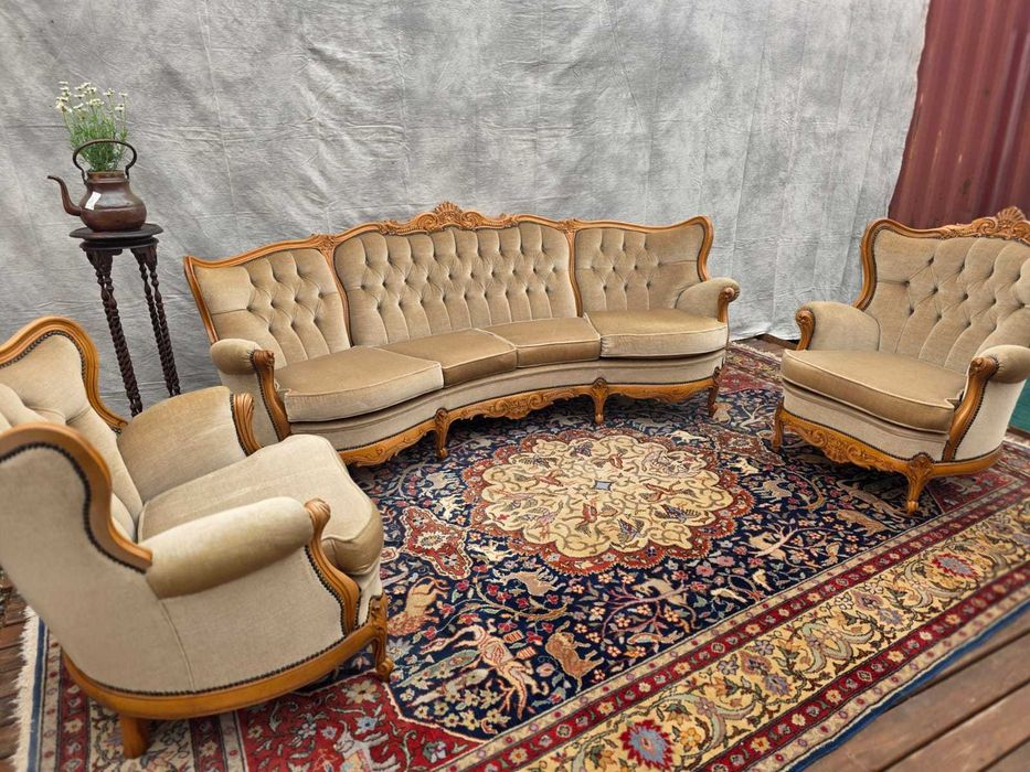 Komplet wypoczynkowy Ludwik sofa 2 fotele rzeźbione #680 Stylowy Węgrów