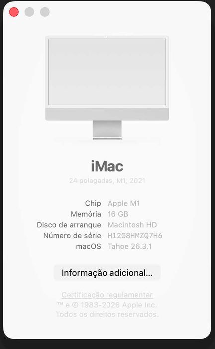 iMac 24” M1 – 16GB RAM / 245,11 GB SSD – Funcional com anomalia no ecrã