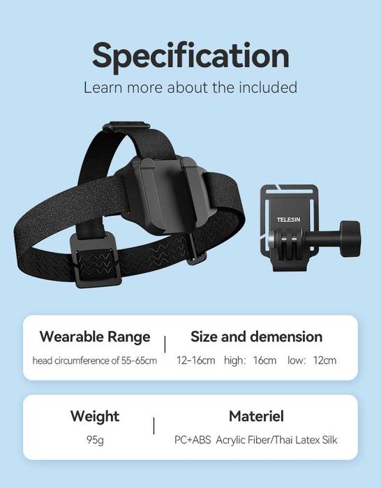 TELESIN uchwyt opaska na głowę klips do czapki dla Gopro DJI Insta