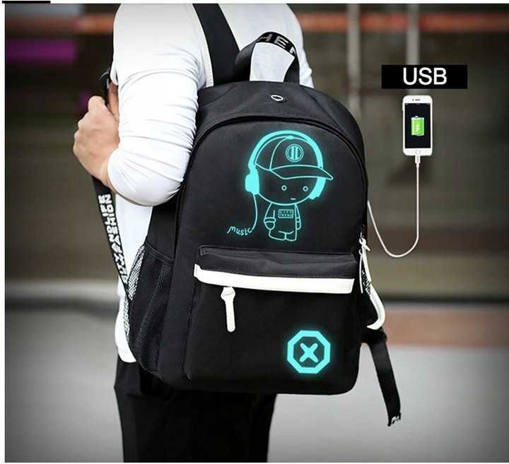 Plecak szkolny młodzieżowy świecący odblaskowy usb