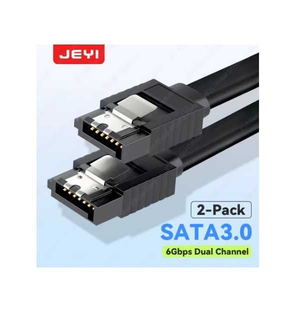 Komplet 2-óch kabli SATA III z blokadą, 6Gbps, kable proste, dł. 40cm