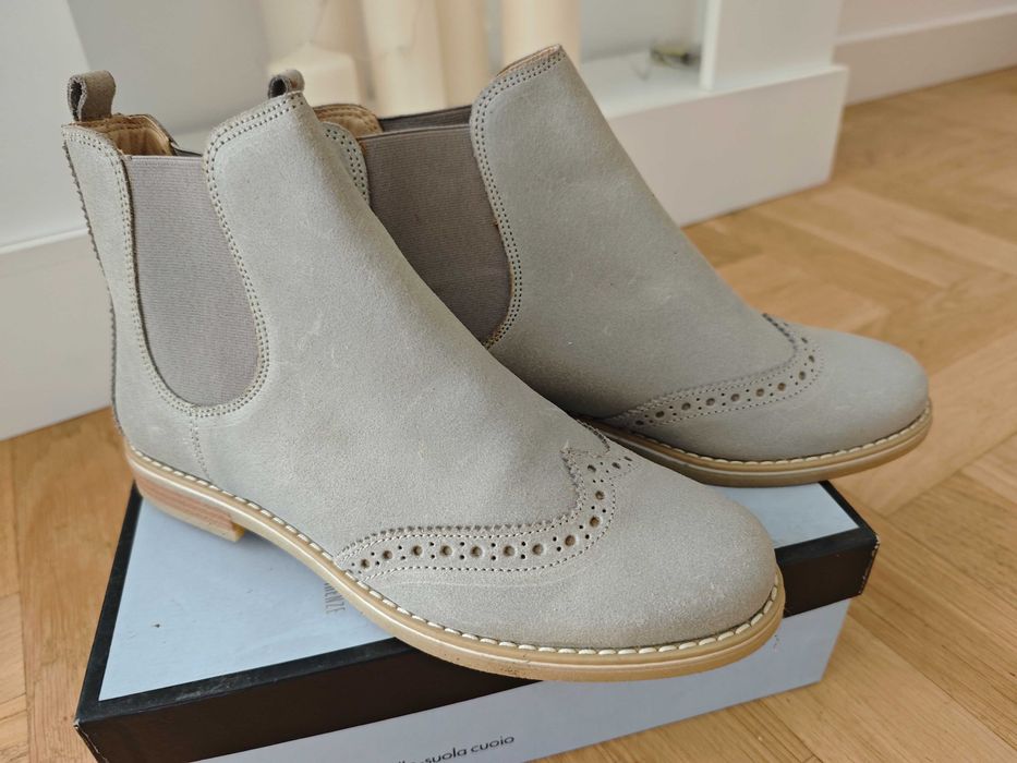 Sztyblety, kozaki, szary naturalny nabuk, NOWE, nr 38