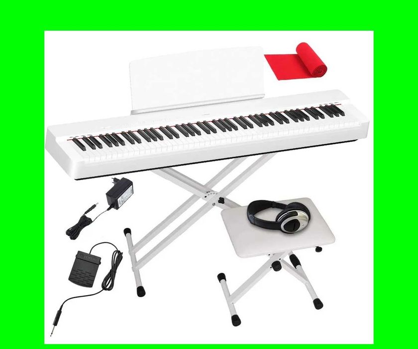 YAMAHA P-225 WH Białe Pianino Statyw Ławka Słuchawki | ZESTAW