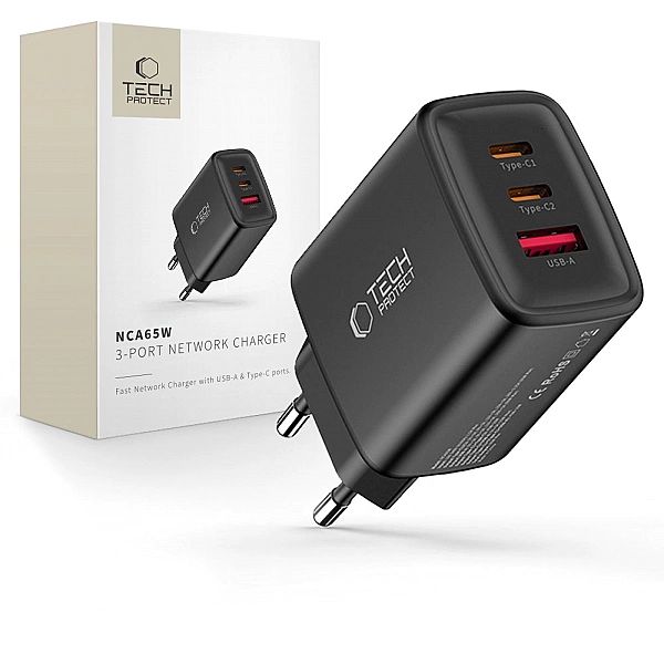 Tech-Protect Nca65W-Gan 3-Port Network Charger Pd 65W / Qc3.0 Black
