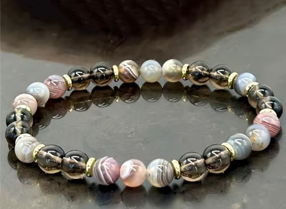 Bransoletka damska z Agatu z Botswany i Kwarcu Dymnego