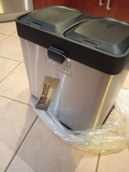 SONGMICS Kosz na śmieci 45 l trzykomorowy do segregacji