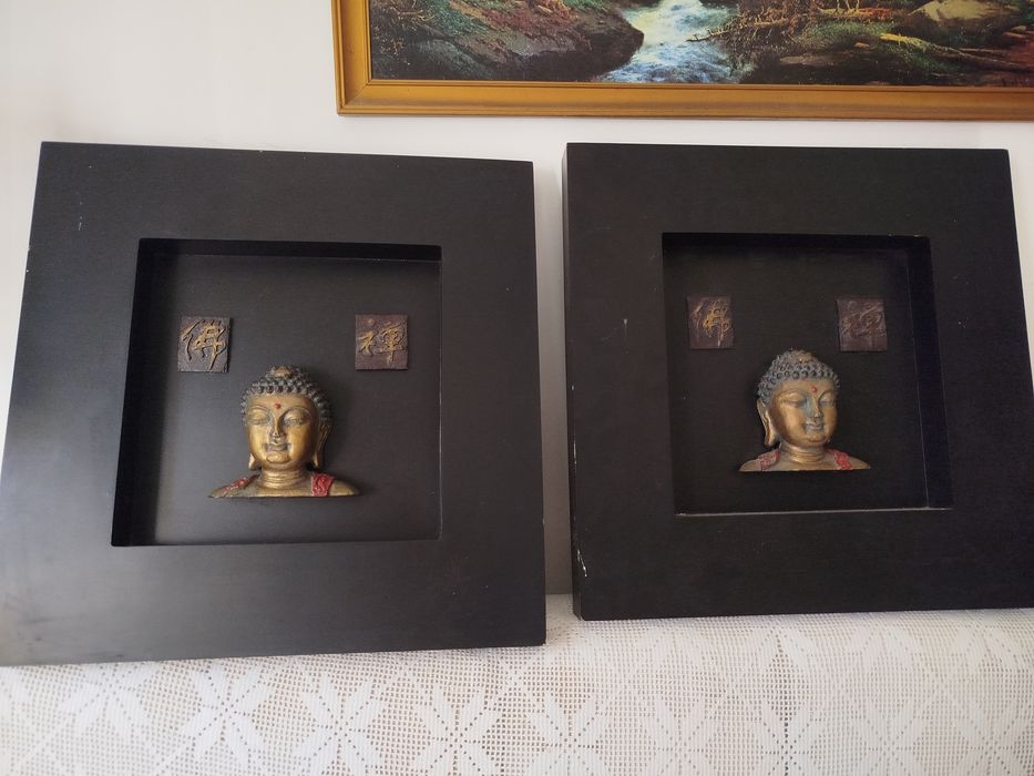 Conjunto de 3 Quadros Decorativos Estilo Zen / Buda - Moldura Preta