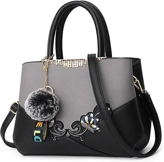 DORRISO Damska Torebka Skóra PU Embroidery Grey B 32×14×22cm Haft