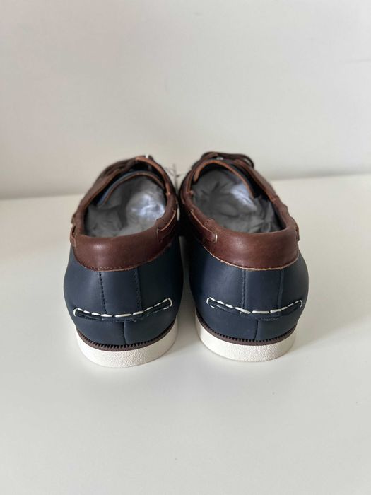 Nowe granatowe brązowe skórzane loafersy męskie Reserved r. 45 skóra