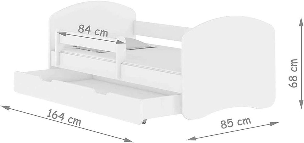 Cama infantil com uma gaveta e colchão, cor azul, 160 x 80 cm