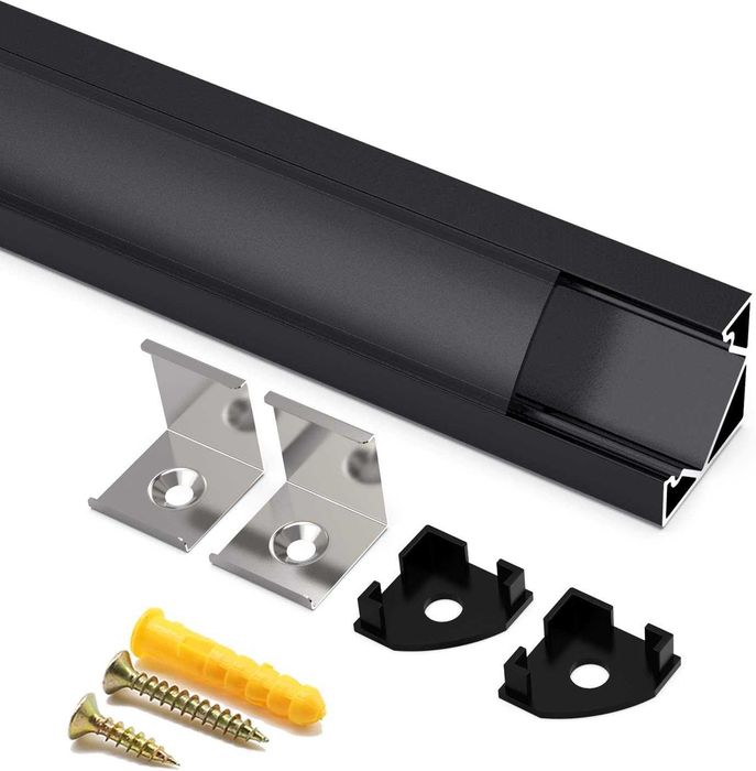 Perfil LED em Alumínio Angdarun V-Shape 6x1m | Canal para Fita LED com Difusor e Tampas | Kit 6 Metros