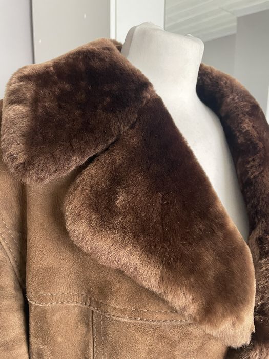 Płaszcz męski skora zamszowa owczy kołnierz C&A Canda XL Vintage PRL