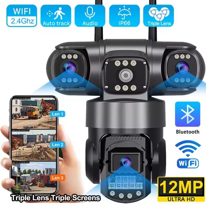 Kamera WiFi IP zewnętrzna 4 obiektywy 12 MP