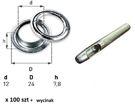 Oczka 100 szt do plandeki fi12 + wycinak