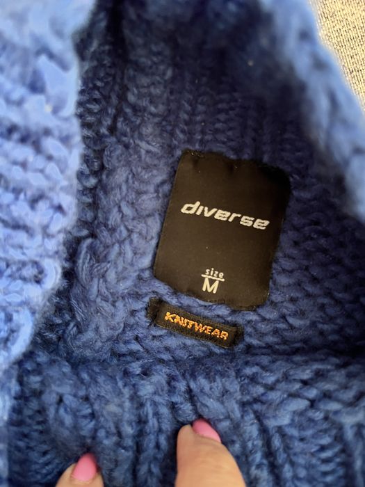 Sweter gruby Diverse niebieski sploty warkocze rozmiar M 38 40