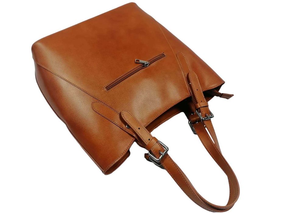 Nowa włoska skórzana torebka Vera Pelle shopper A4 Camel
