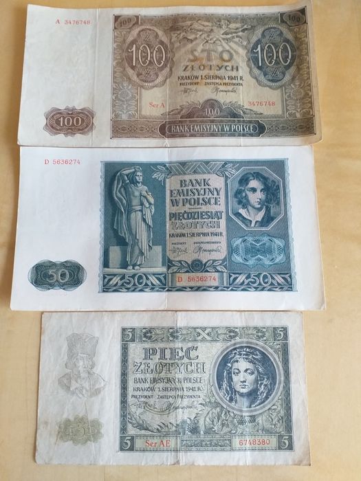 Banknoty kolekcjonerskie 100, 50, 20, 10, 5 zł.