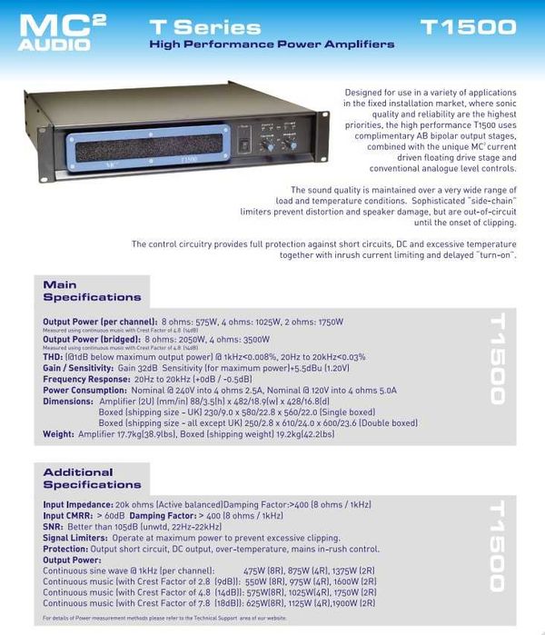 Amplificador Profissional - MC2-AUDIO  T1500    3500w . Aceito Trocas