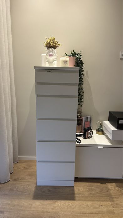 MALM Cómoda c/6 gavetas, branco/vidro espelhado, 40×123 cm