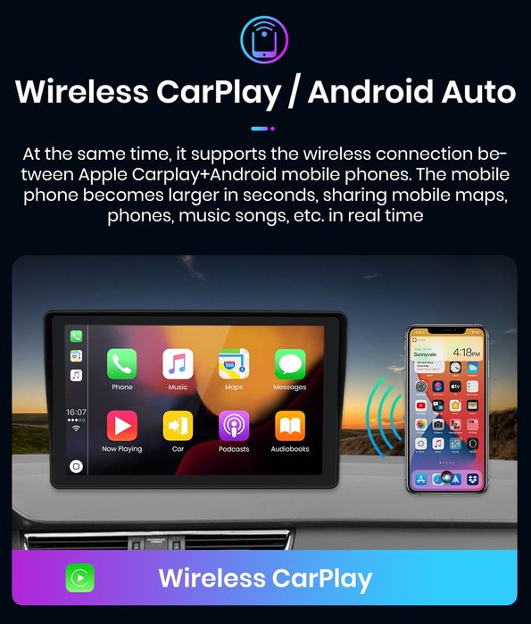 Rádio portátil 7 polegadas com CARPLAY e android auto NOVO