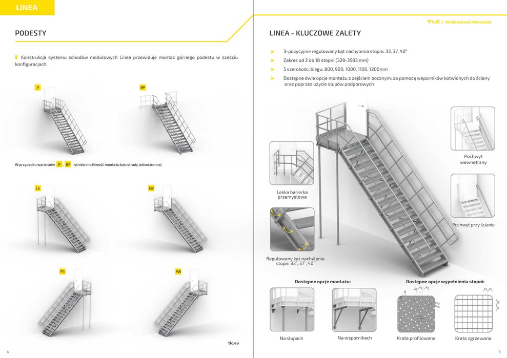 Schody modułowe, przemysłowe Linea P /80 /Krata Profilowana