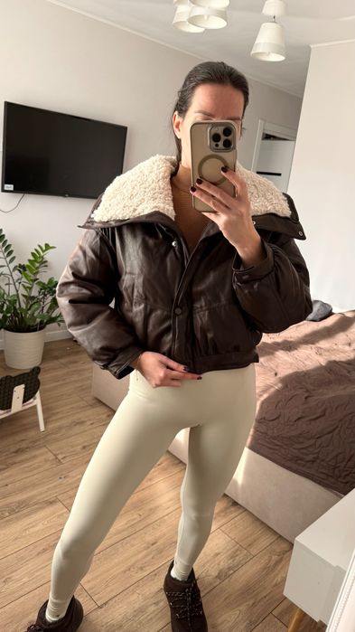 Куртка пуховик екошкіра