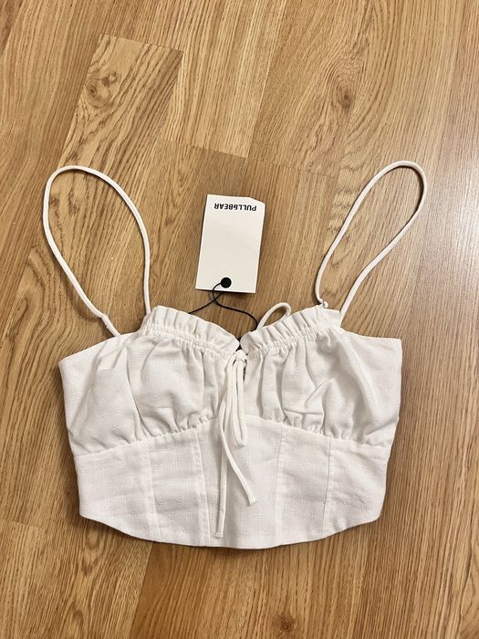 Biały top na ramiączkach XS pull&bear nowy z metką