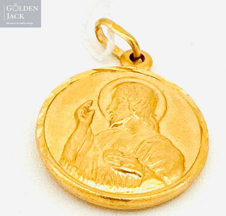 Złota okrągła zawieszka medalik dwustronny szkaplerz złoto p 585 2,34g