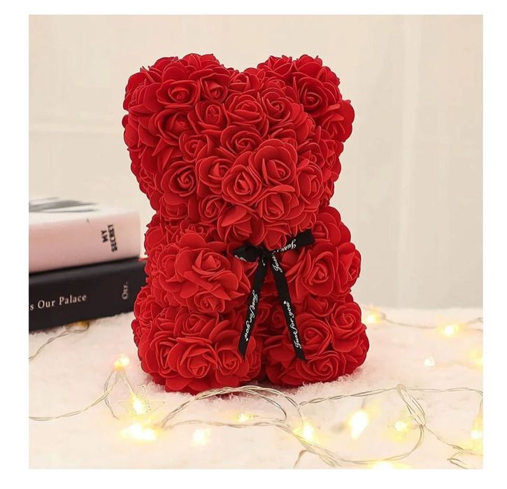 Miś z róż 25cm z płatków róż prezent  dzień matki kobiet BESTSELLER