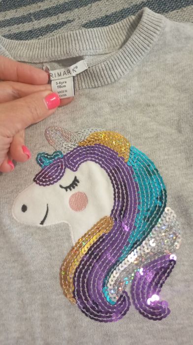 Бавовняна кофта светр Primark веселка єдиноріг поні на дівчинку 5/6 років (116)