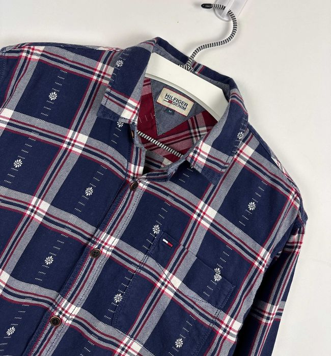 Koszula w kratę TOMMY HILFIGER męska biurowa casual kołnierzyk M