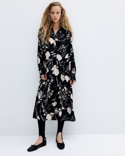 Sukienka szmizjerka H&M czarna kwiaty 36