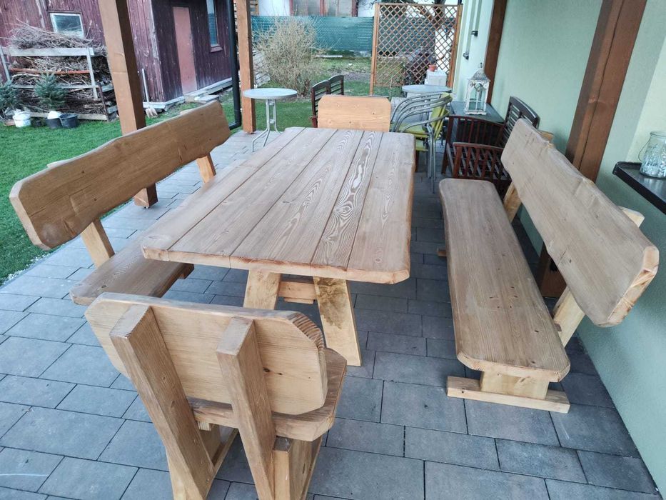 Meble ogrodowe DREWNIANE góralskie DO OGRODU biesiadne LITE DREWNO +