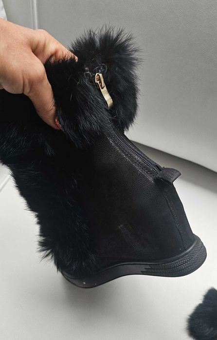 Włoskie koturny skóra naturalna futro lisa roz 40-41